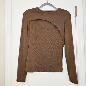 SHEIN Brown Cut Out Round Neck